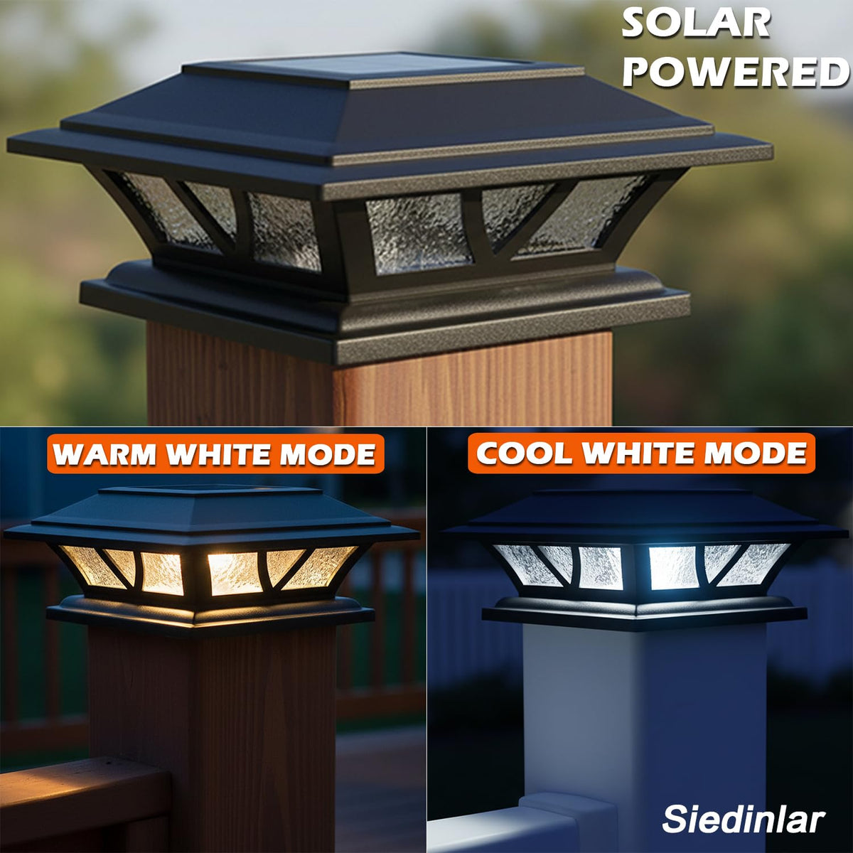 SIEDiNLAR cool white post light illuminating a fence line