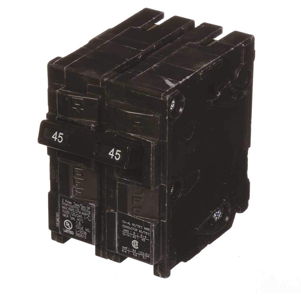 Siemens HIQ245 45A rating emphasizes reliable overload protection.