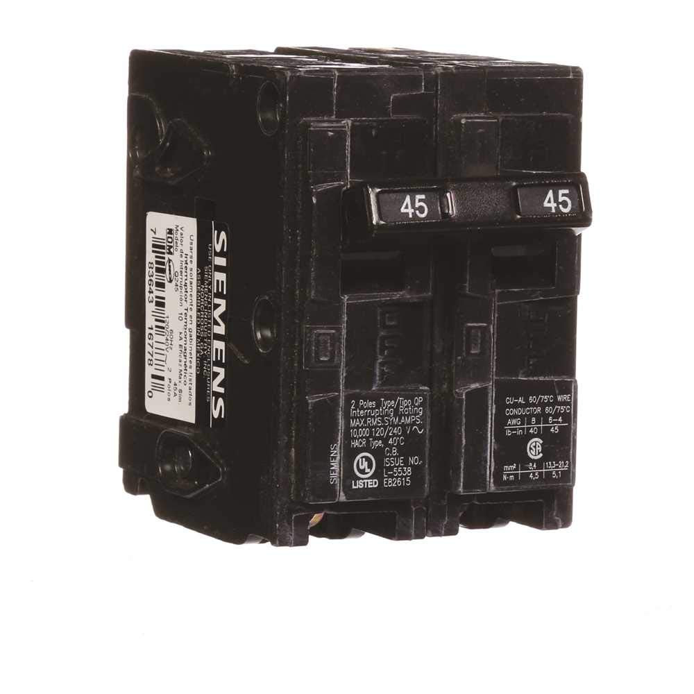 Siemens HIQ245 installed in a load center demonstrates 240V circuit protection.
