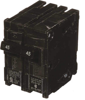 Siemens HIQ245 45A DP breaker side view highlights compact plug-in design.