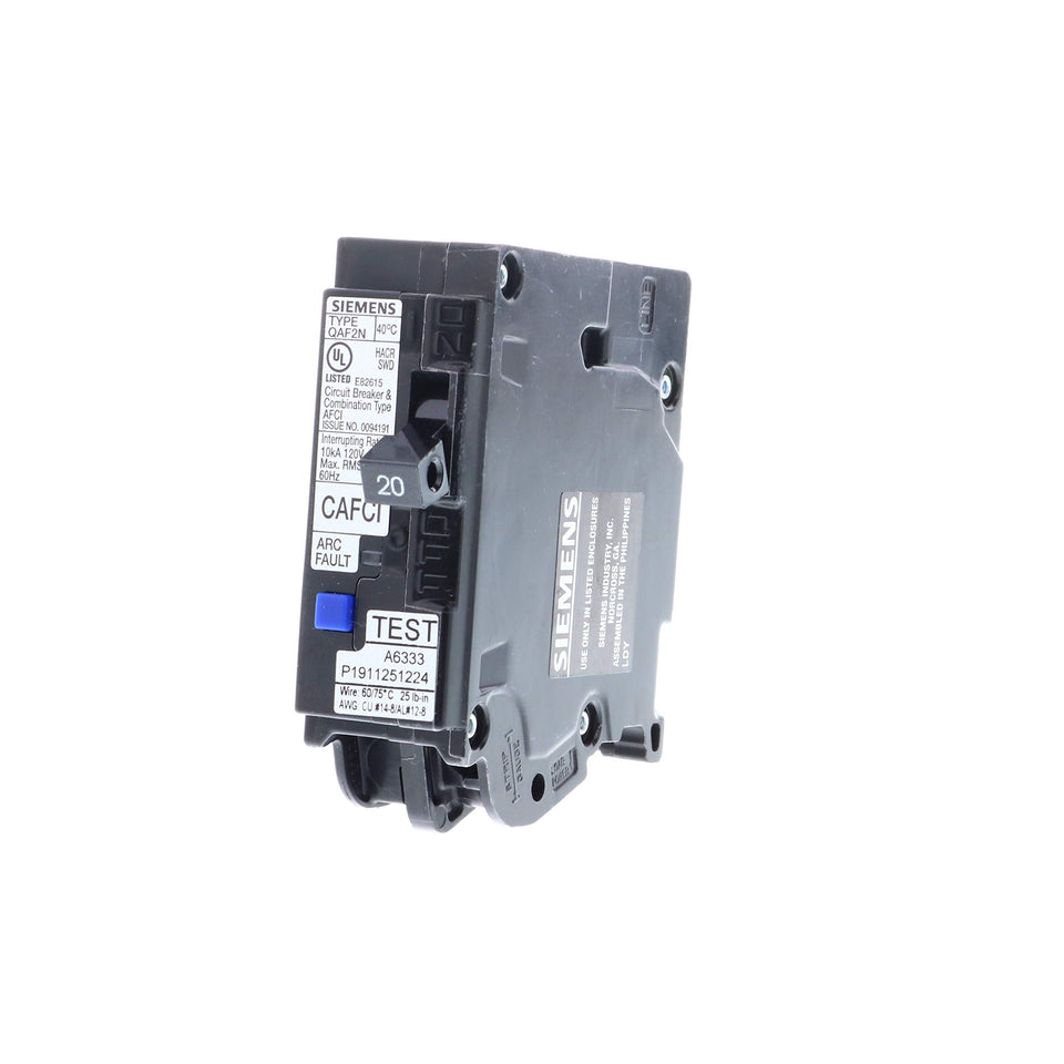 Siemens Plug-On Neutral AFCI breaker front view showing compact design