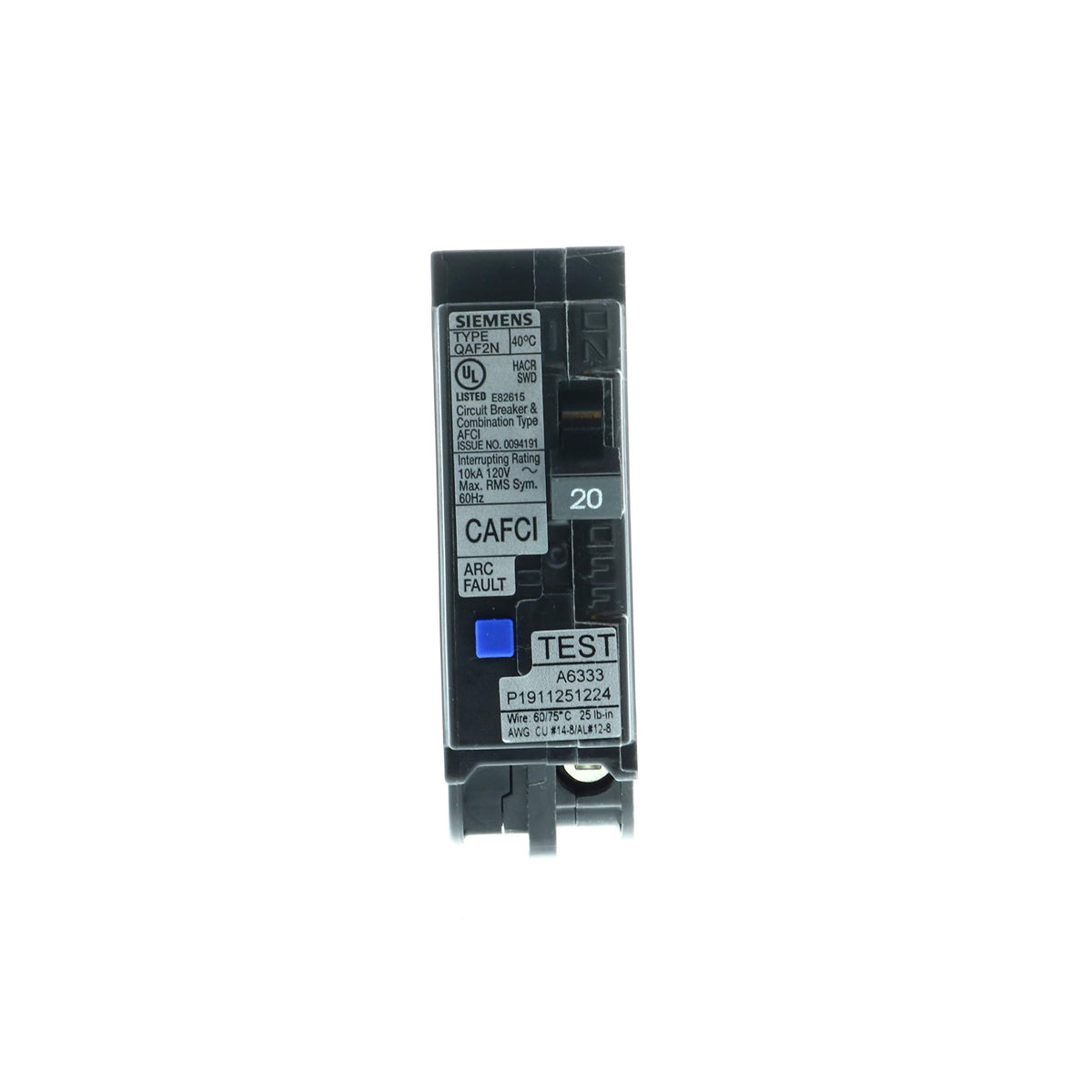 Siemens Plug-On Neutral AFCI breaker side panel highlighting slim profile