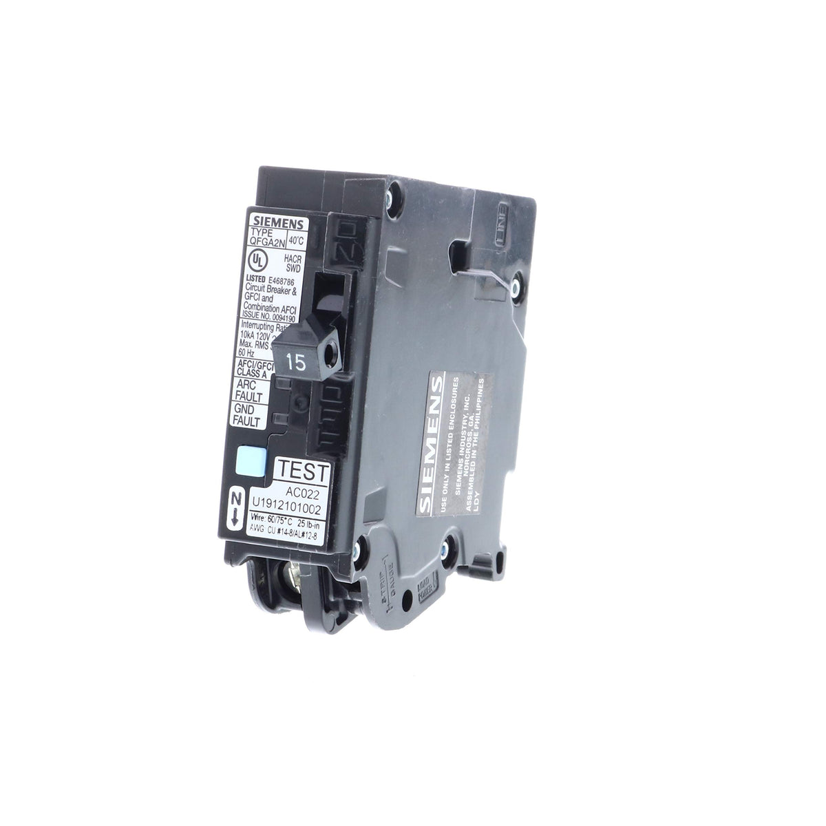 Siemens Q115DFN front view in black, ready for safe home protection