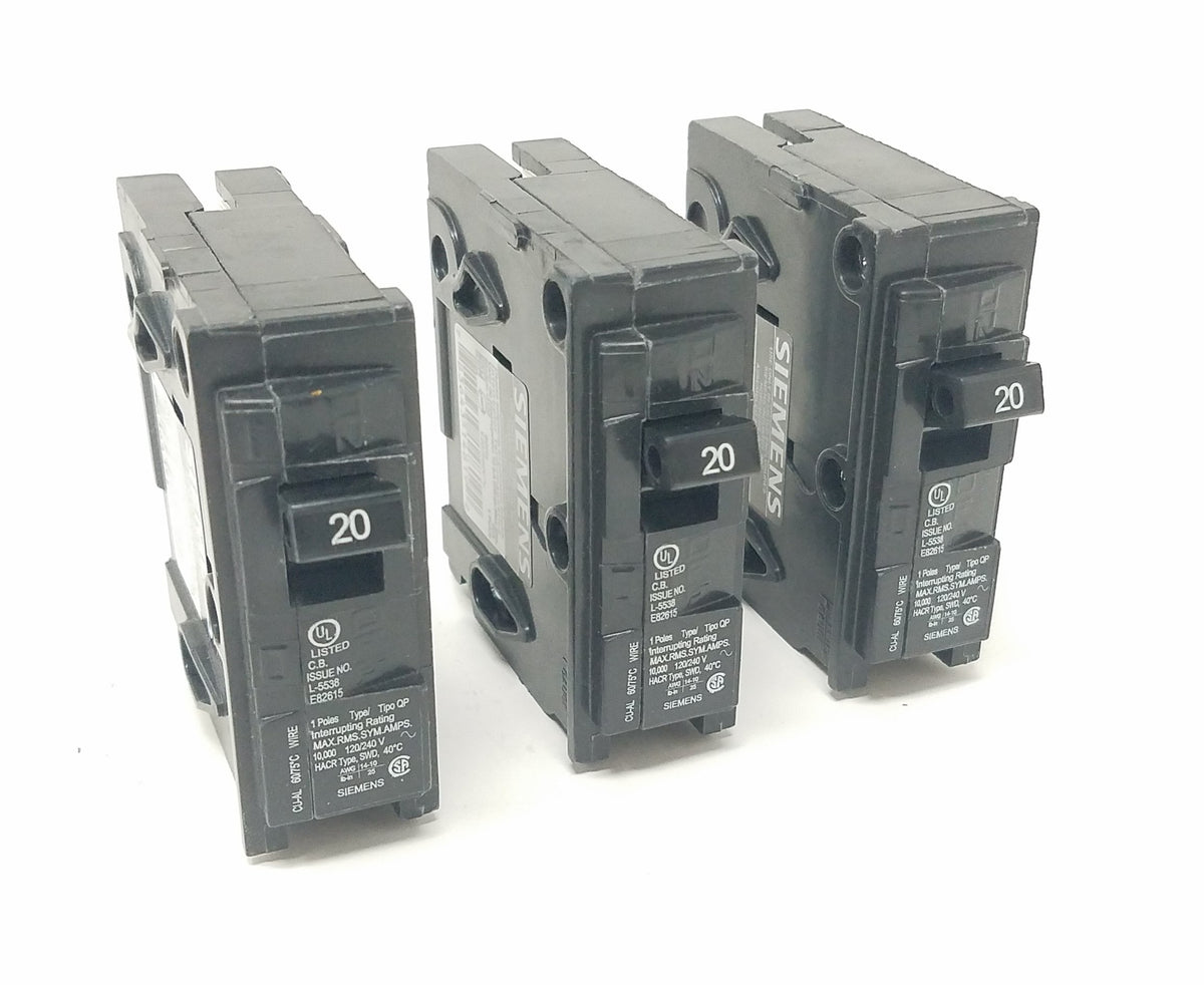 Siemens Q120 3-pack circuit breaker with plug-in design for overload protection