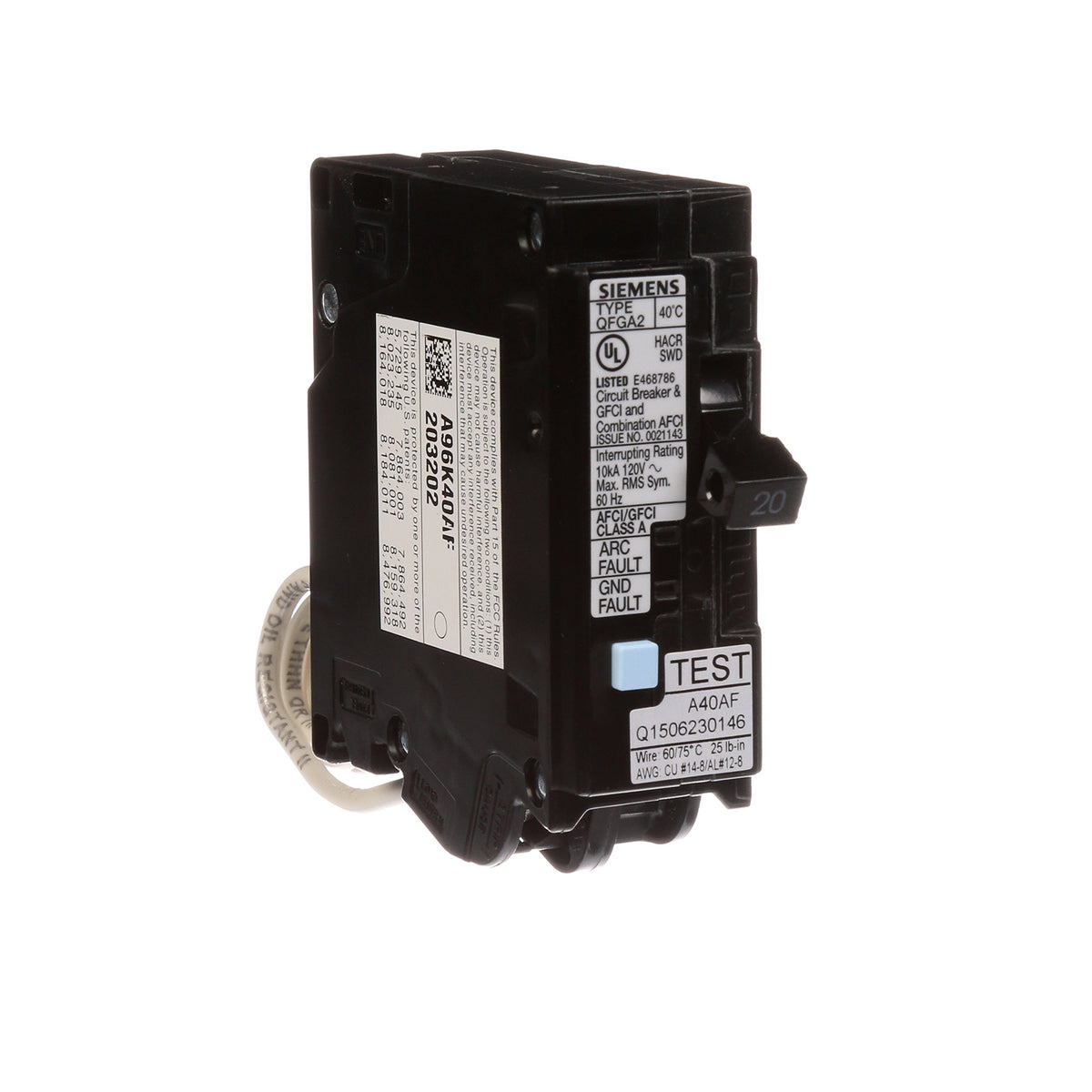 Siemens Q120DF self test feature ensures ongoing circuit safety