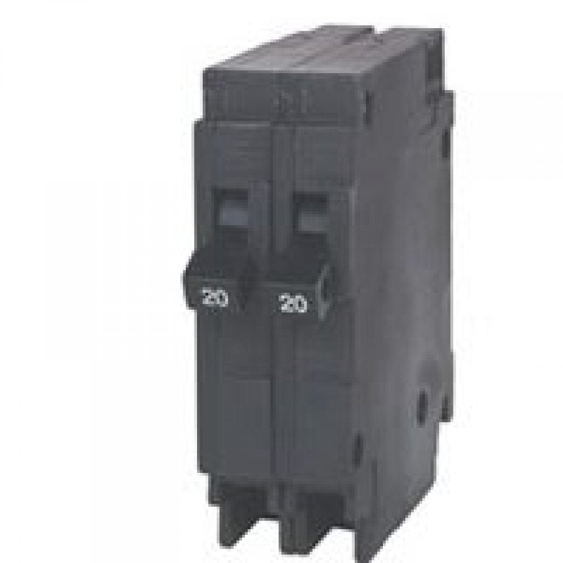 Siemens Q2020 two-20-amp single-pole QT breaker shown, enabling reliable protection in compatible panels.