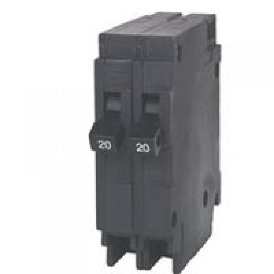 Siemens Q2020 two-20-amp single-pole QT breaker shown, enabling reliable protection in compatible panels.