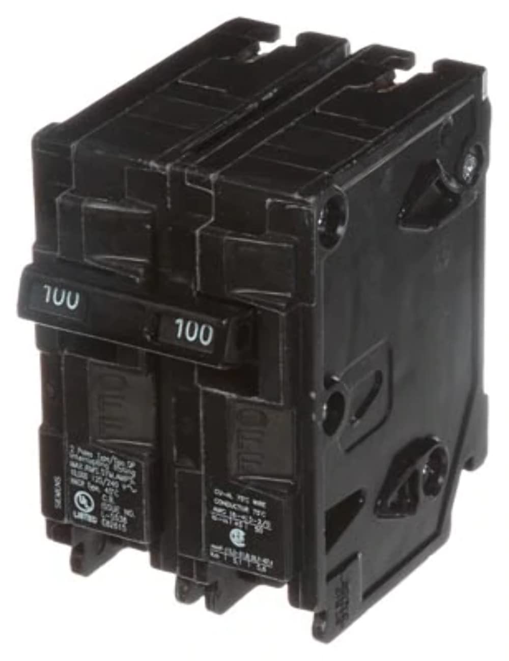 Siemens Q2100 100A double-pole breaker in panel protecting circuits from overload