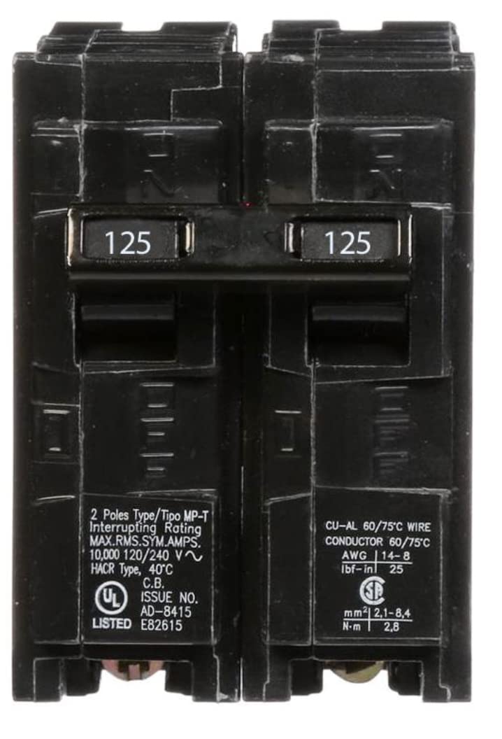 Siemens Q2125 125A 2-pole 240V breaker front view for secure power protection.