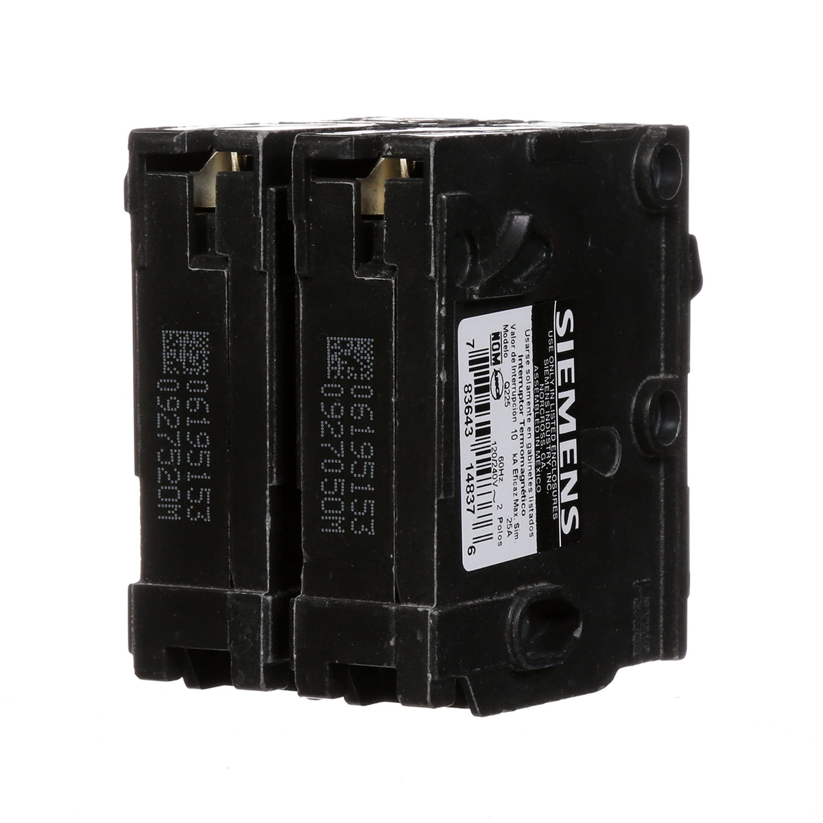 Siemens Q225 25A DP breaker label highlights 240V rating for safe operation