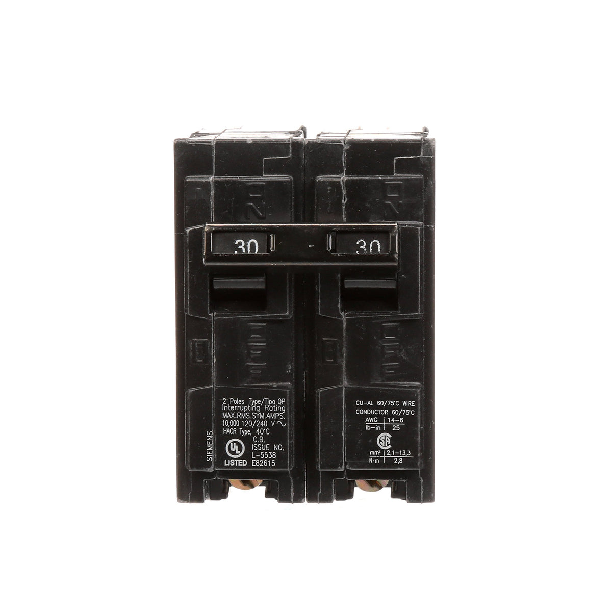 Siemens Q230 240V type QP breaker ready for 240V circuits in compatible panels