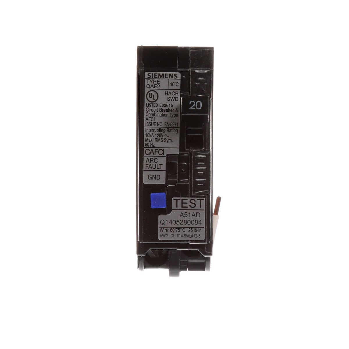 Siemens QA120AFC LED trip indicators illuminate for quick servicing