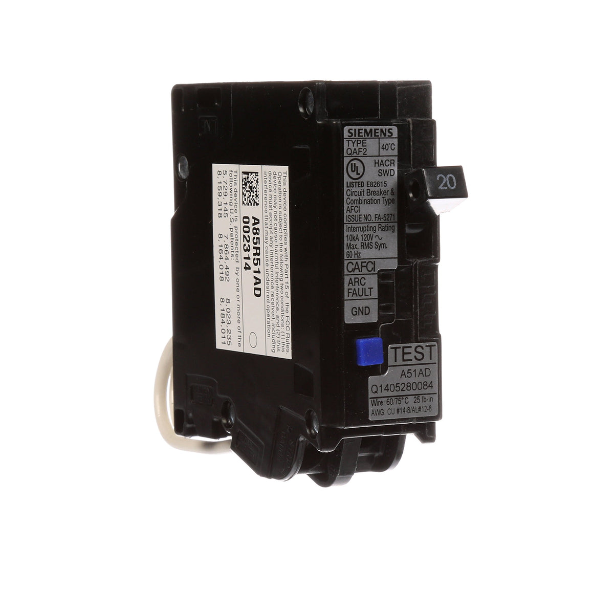 Siemens QA120AFC wiring entry space eases routing and terminations