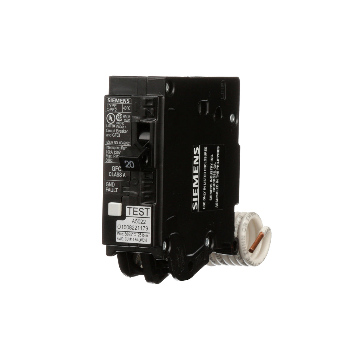 Siemens QF120A front view with self-test indicator for reliable protection.