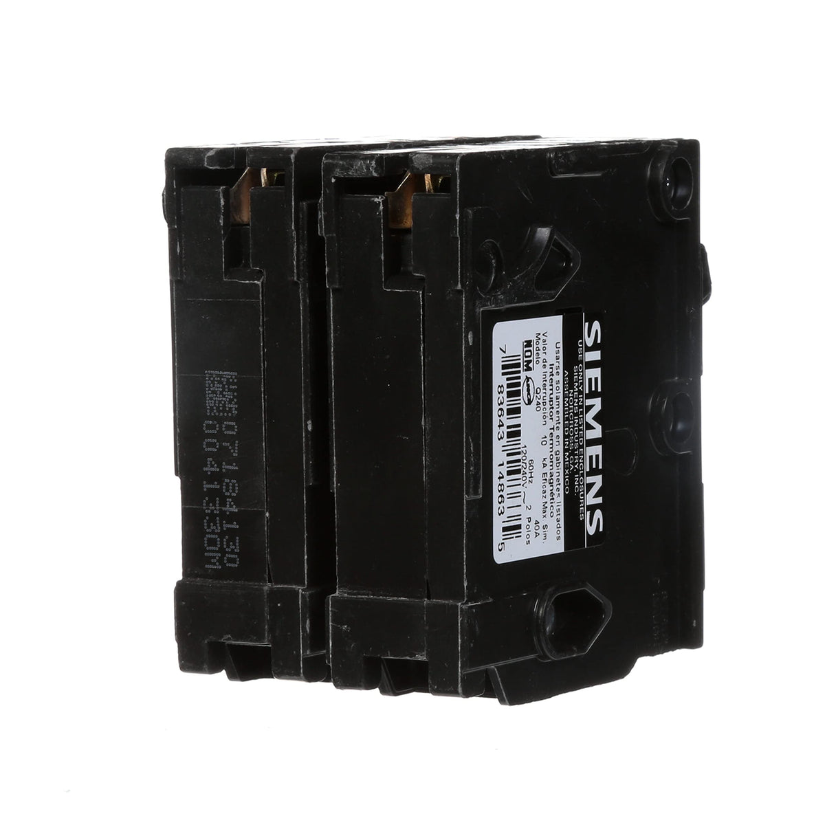 Siemens QP 240V breaker in a load center supports safe circuit management.