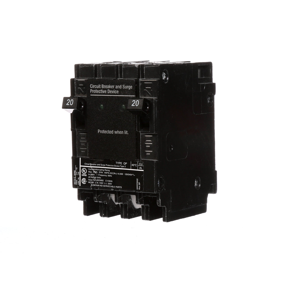 Siemens QSA2020SPD front view showing whole-house surge protection for the panel.