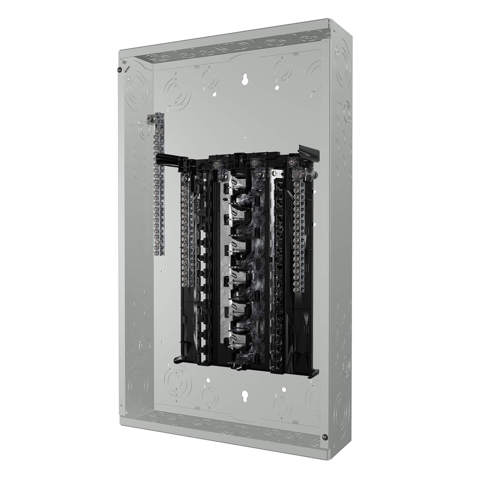 Siemens SN Series 125A load center front view with easy wiring space.