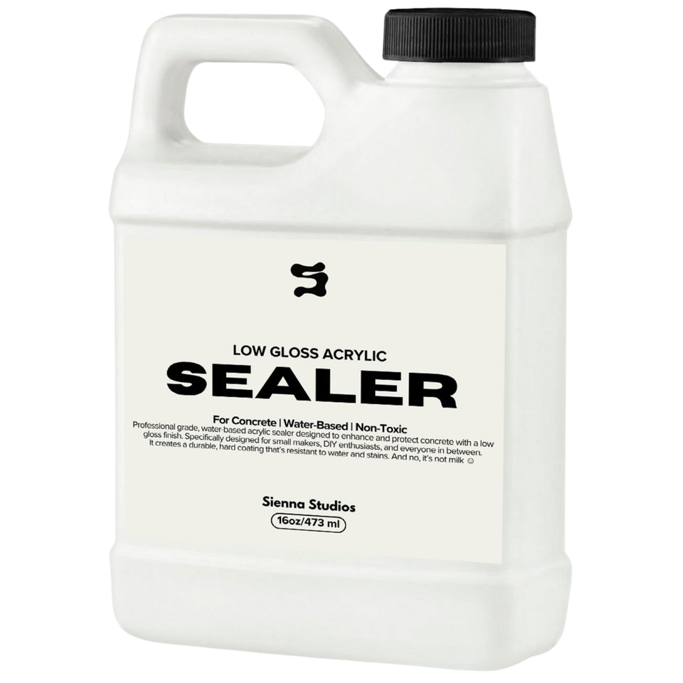 Sienna Studios acrylic sealer bottle front showing ready-to-use protection for porous surfaces