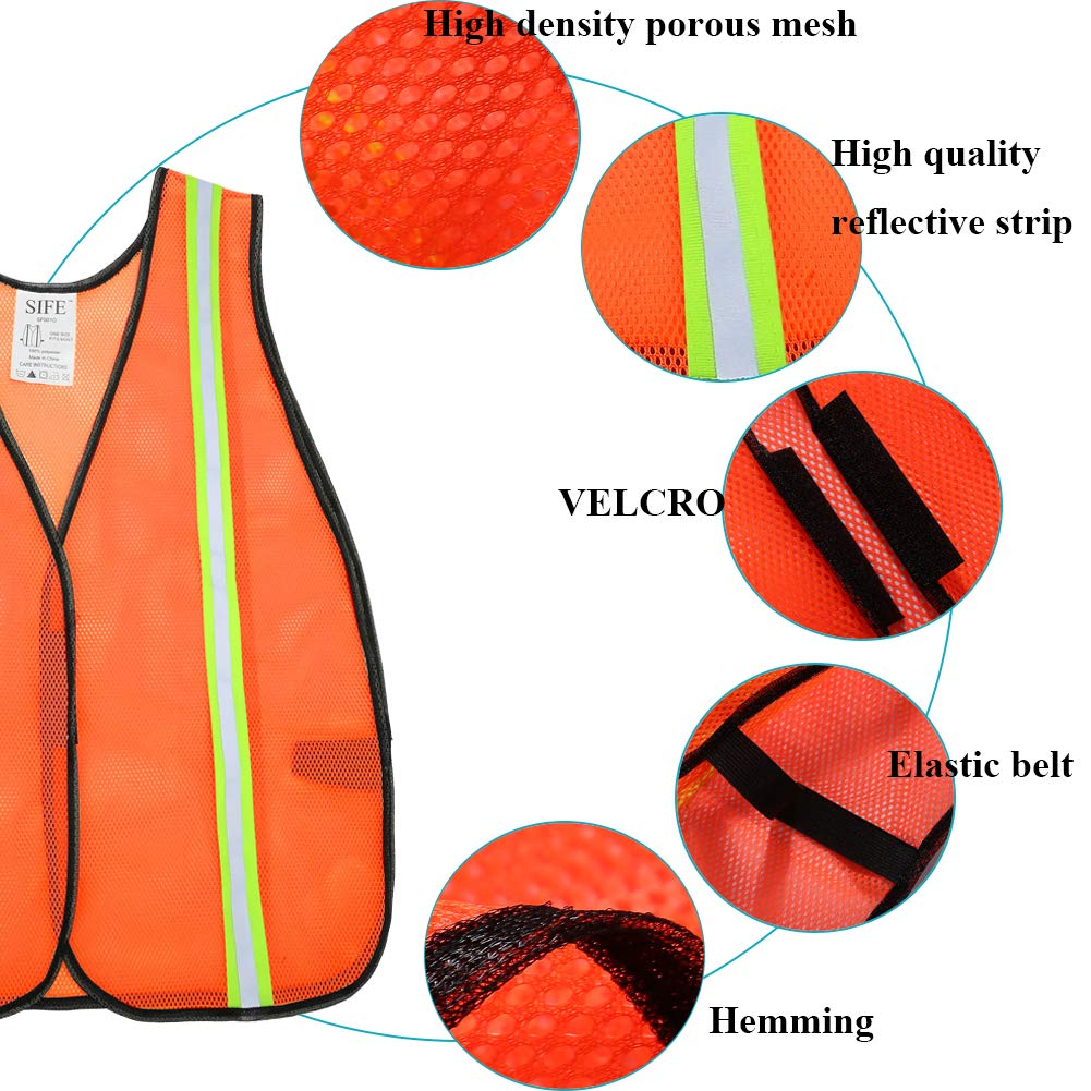 SIFE high-visibility vest back view shows reflective tape for nighttime safety.