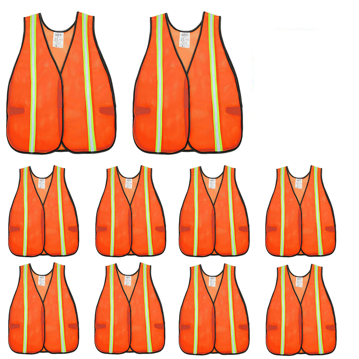 SIFE high-visibility vest front view with neon orange mesh improves site visibility.