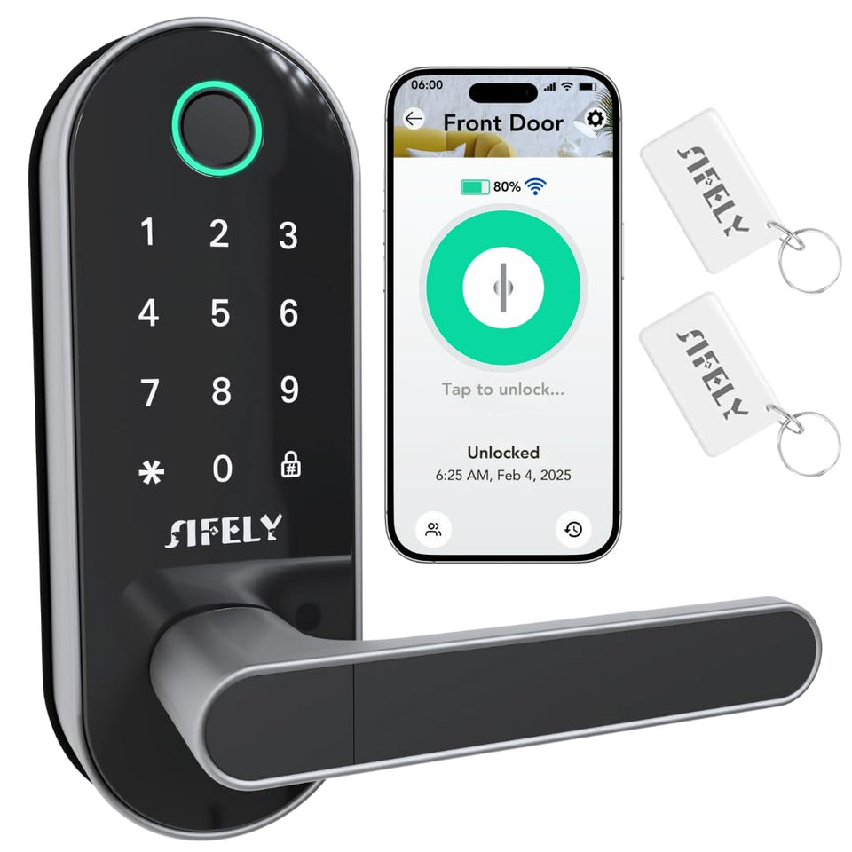 Sifely built-in WiFi fingerprint door lock with handle enables keyless access from anywhere.