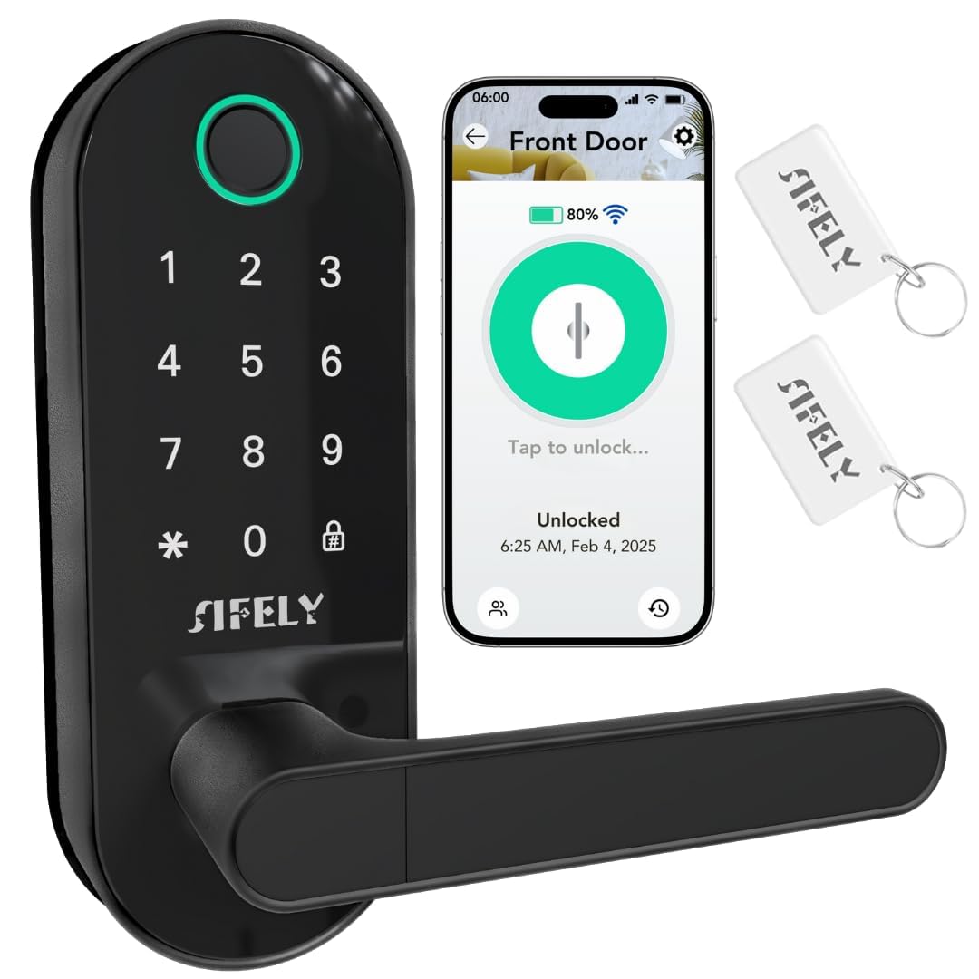 Sifely fingerprint lock with handle and keypad securing your front door.