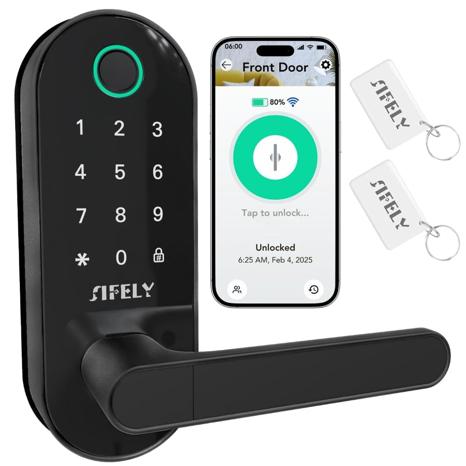 Sifely fingerprint lock with handle and keypad securing your front door.