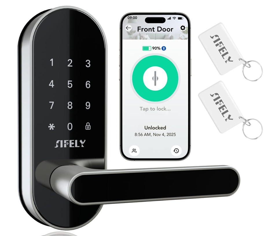Sifely keyless entry keypad on a front door showing secure access