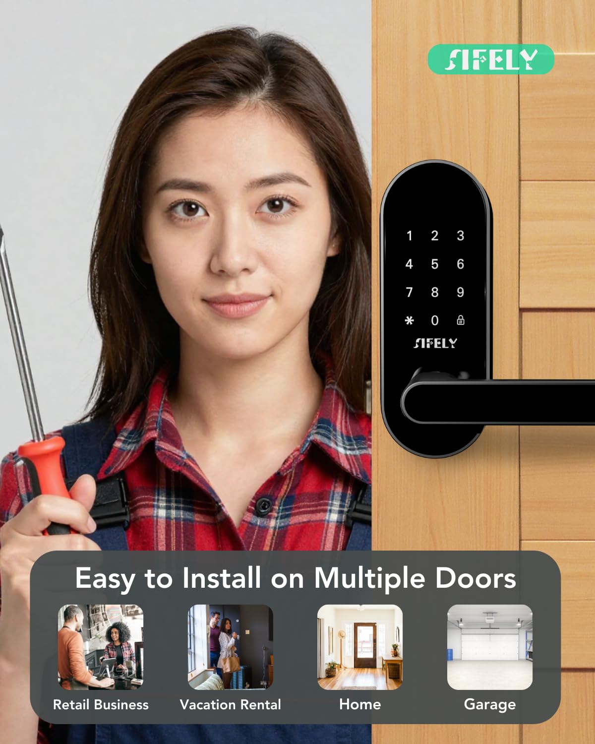 Sifely keypad lock on an office door providing convenient access for teams