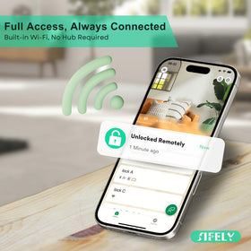 Sifely WiFi door lock app control showing real-time status and remote unlock.