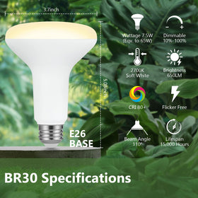 Dimmable BR30 LED flood bulb providing smooth 10%–100% control for ambiance