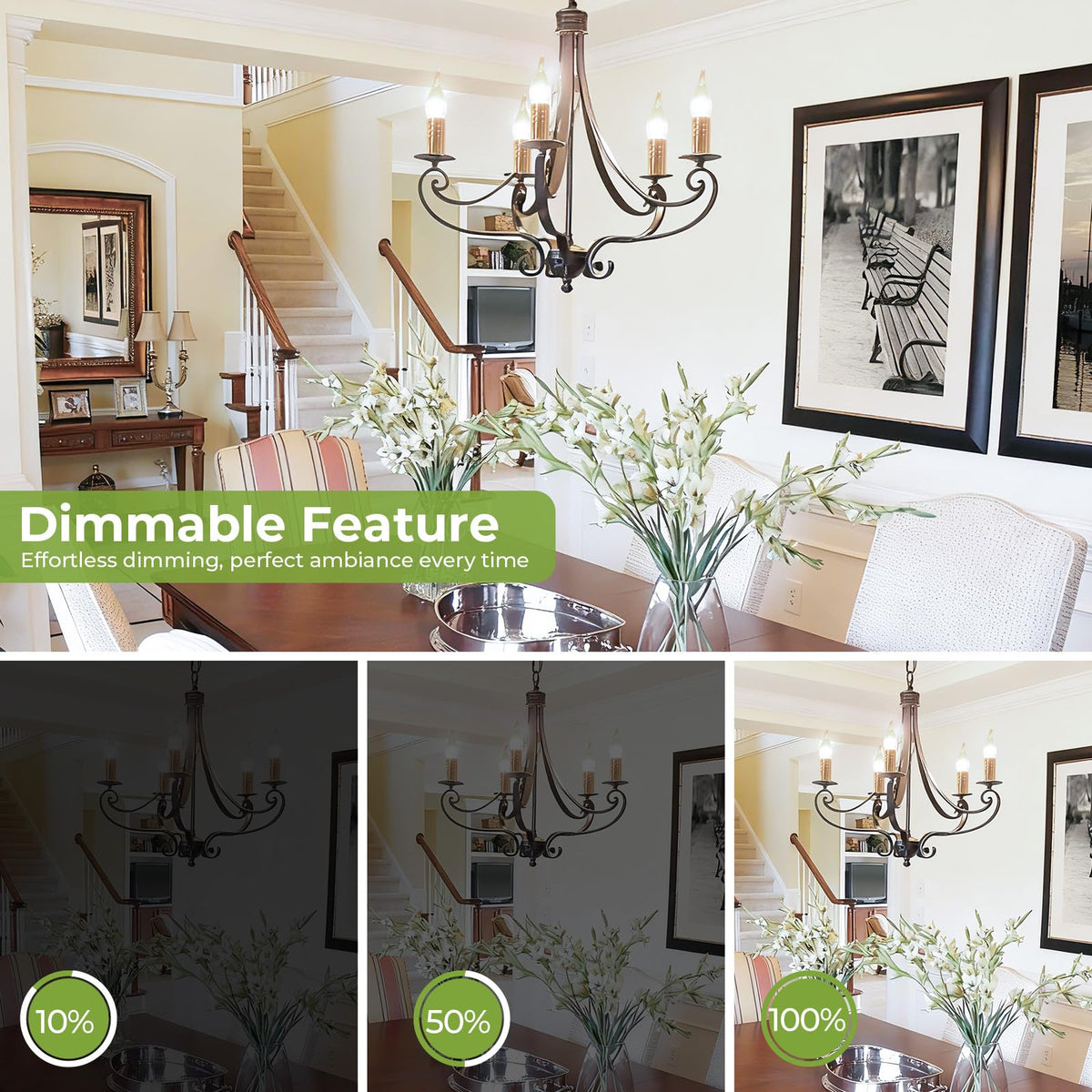 Sigalux candle bulb dimming range 10% to 100% for mood control