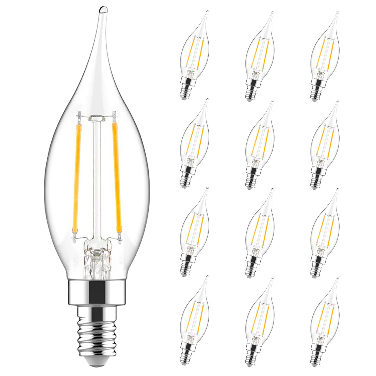 Sigalux E12 candle bulb with clear glass adds refined accent lighting to chandeliers