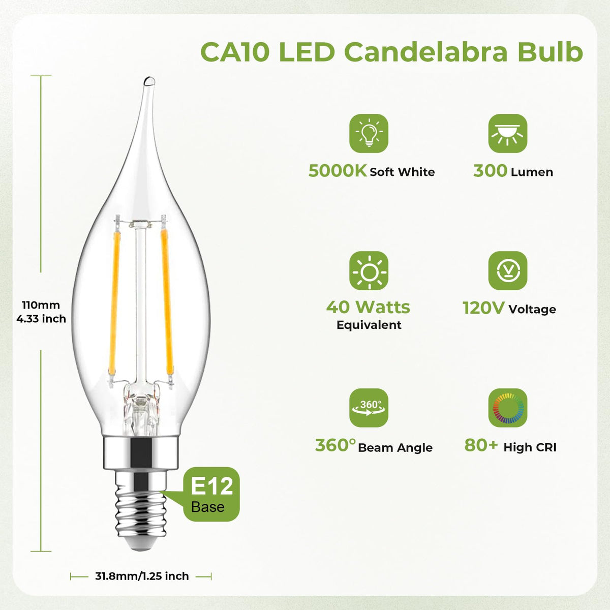 Sigalux E12 candle bulb displays a visible filament for vintage-inspired decor