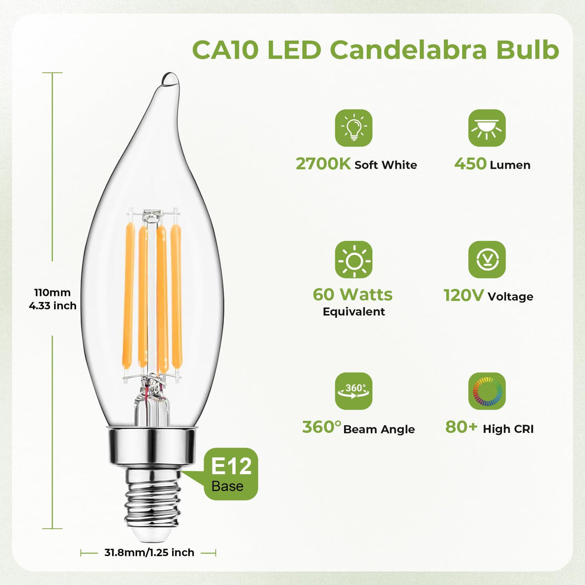 Sigalux E12 LED candle bulb demonstrating dimming range for adjustable brightness.