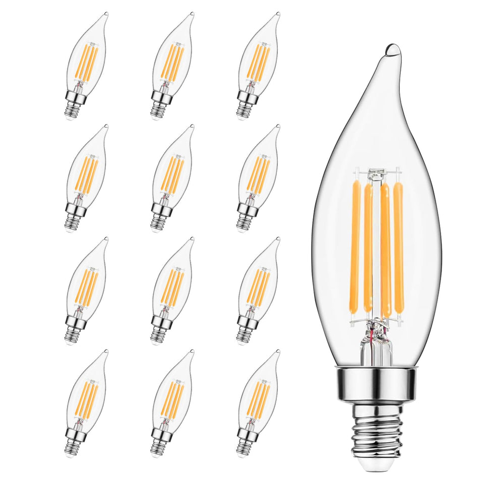 Sigalux E12 LED candle bulb with flame-tip design for elegant chandeliers.