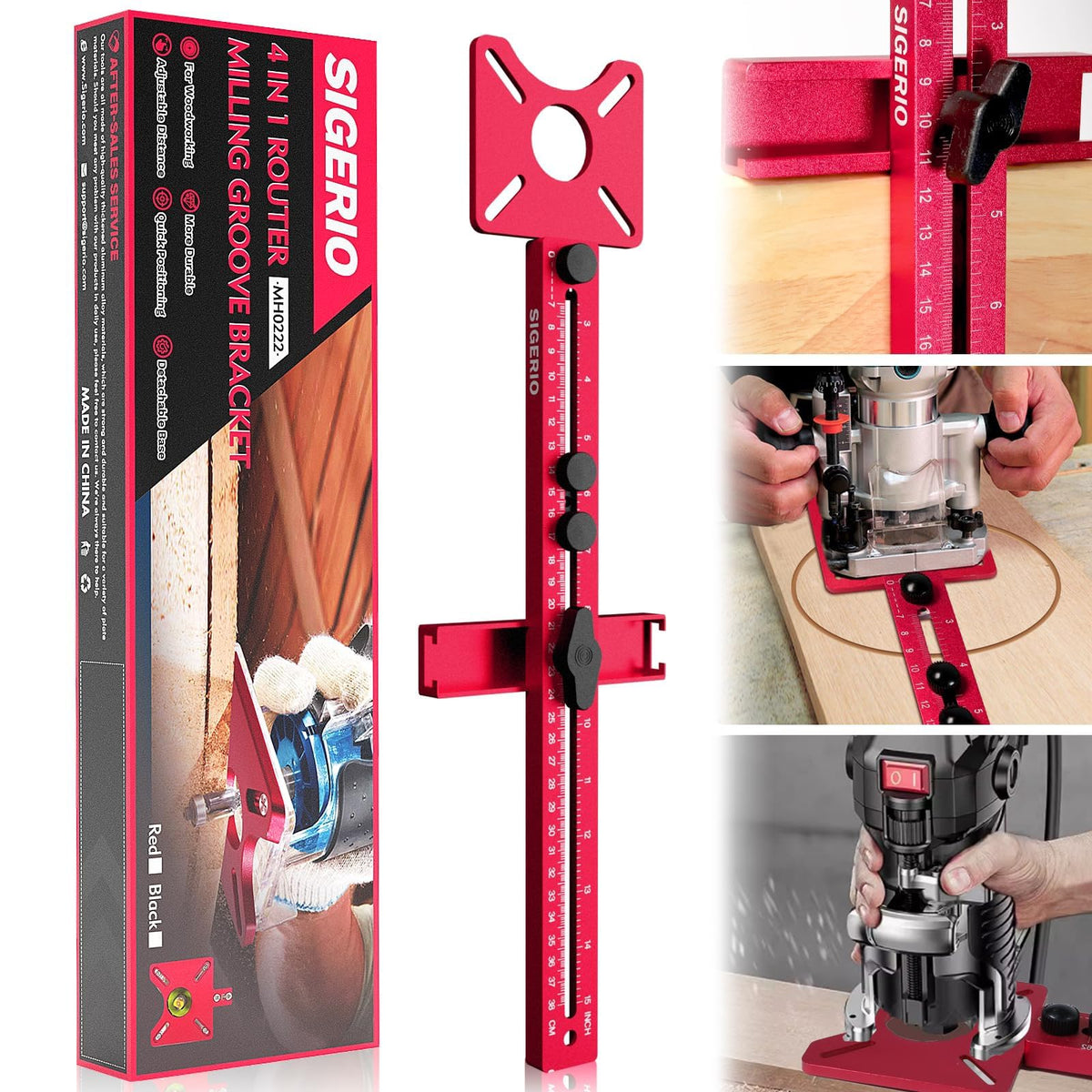 Sigerio rose-red 4-in-1 router bracket product view for precise circle projects