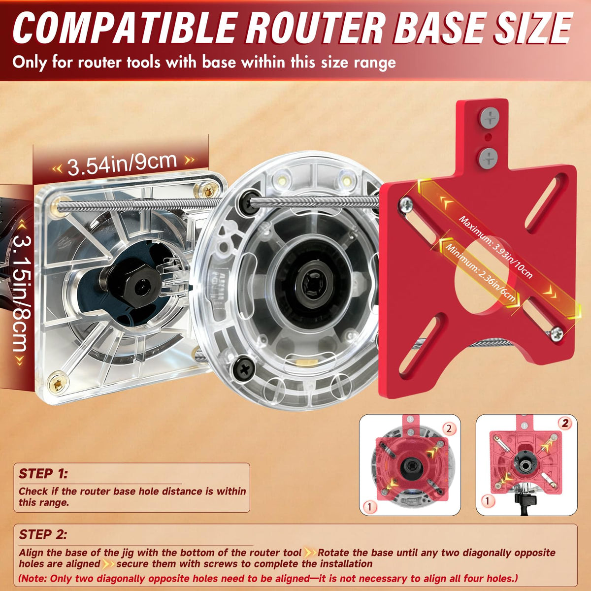 Sigerio rose-red router circle-cutting jig close-up showing adjustable alignment