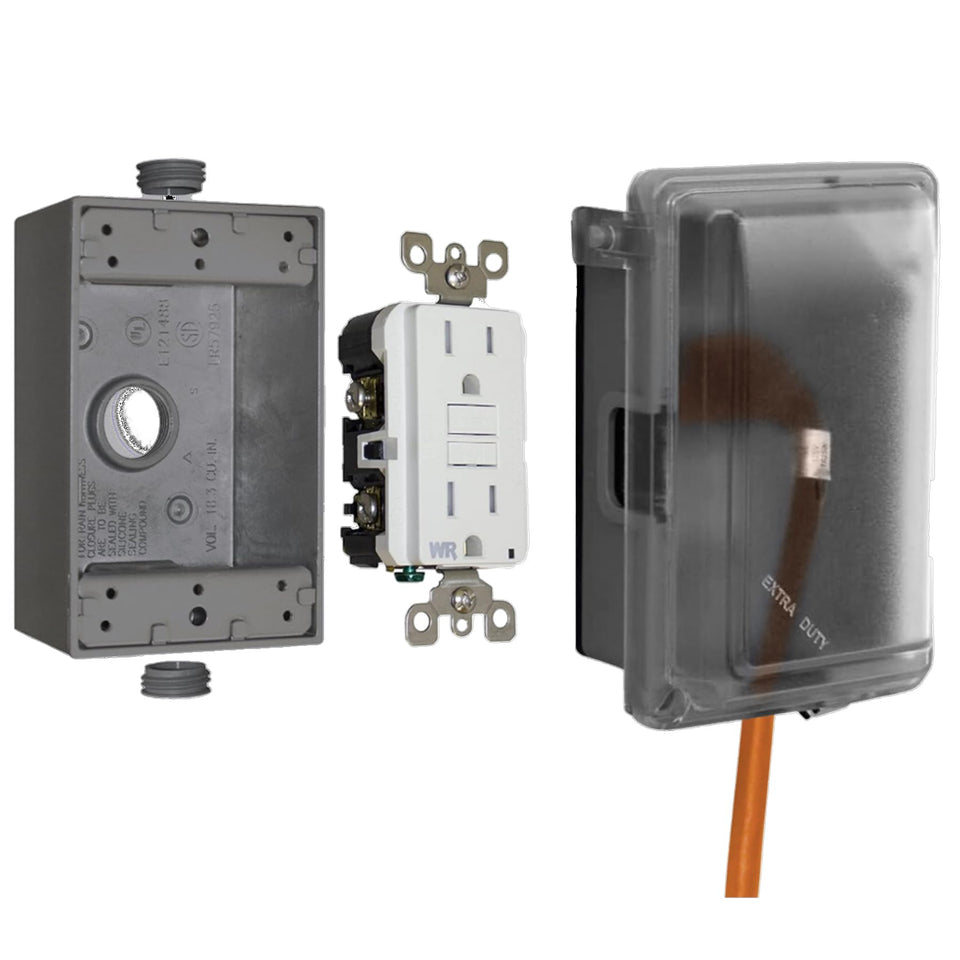 Sigma Engineered Solutions outdoor outlet kit with closed weatherproof cover for safe outdoor power