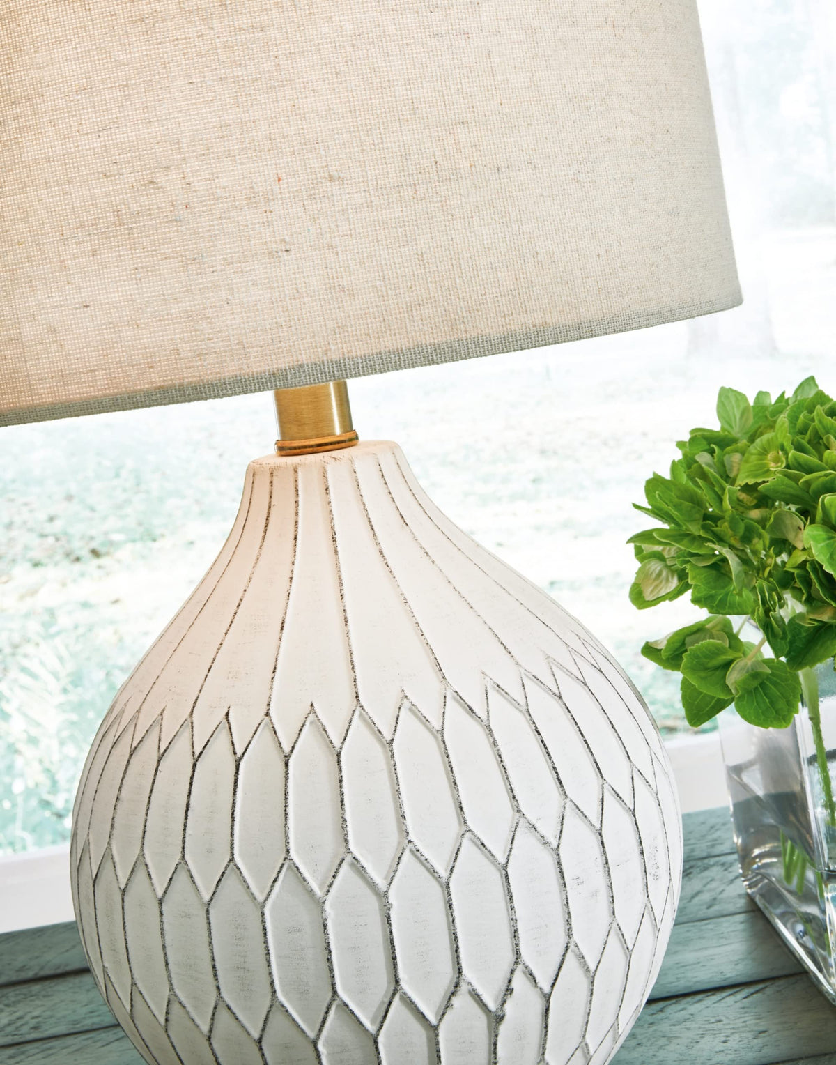 Signature Wardmont ceramic body adds transitional style to consoles or nightstands.