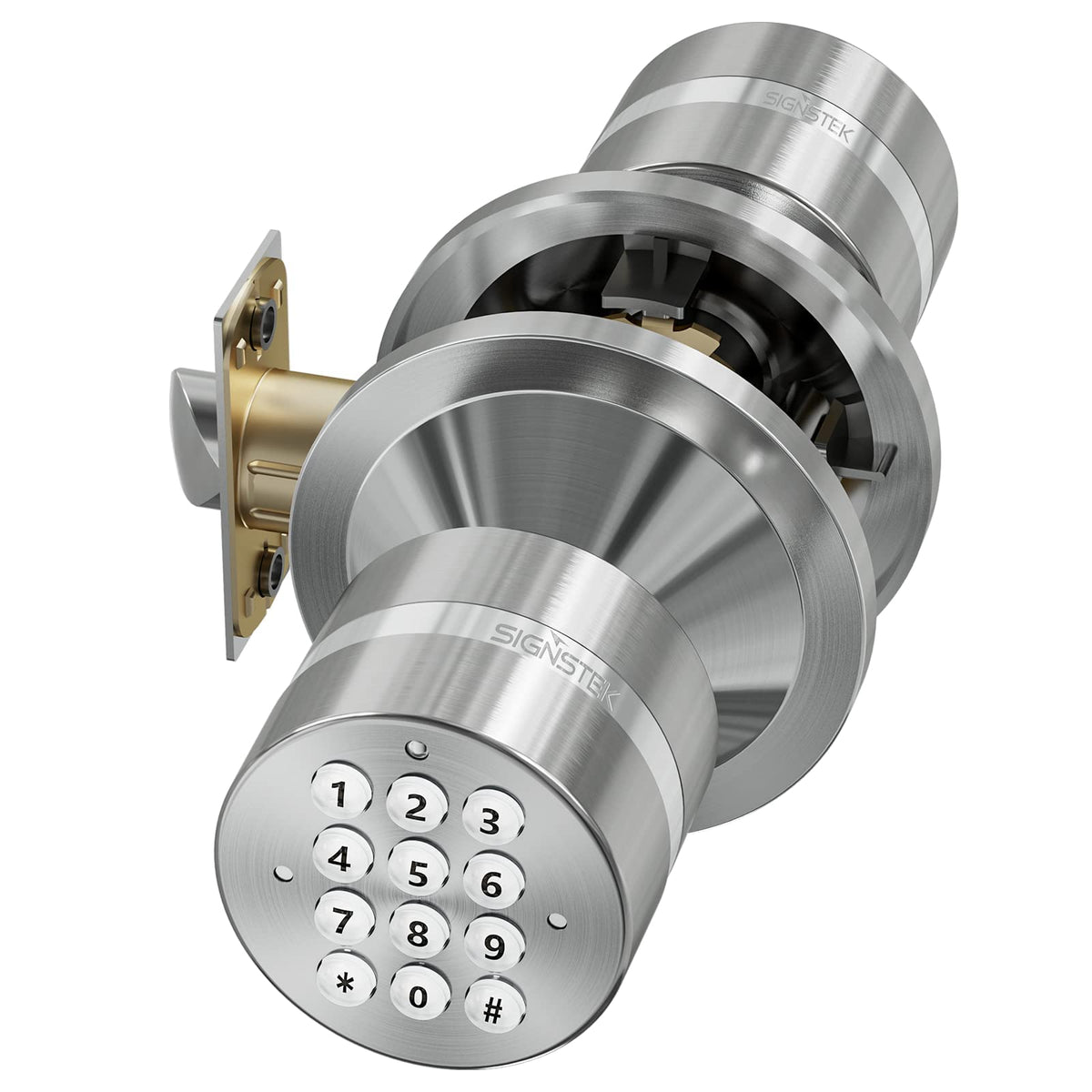 Signstek keyless entry lock front view with satin nickel finish for modern doors.