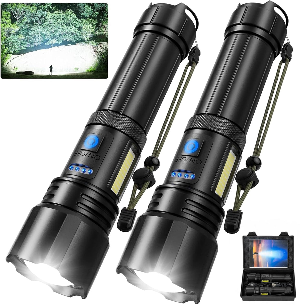 Sigoobal flashlight front view, 2-pack ready for outdoor use.