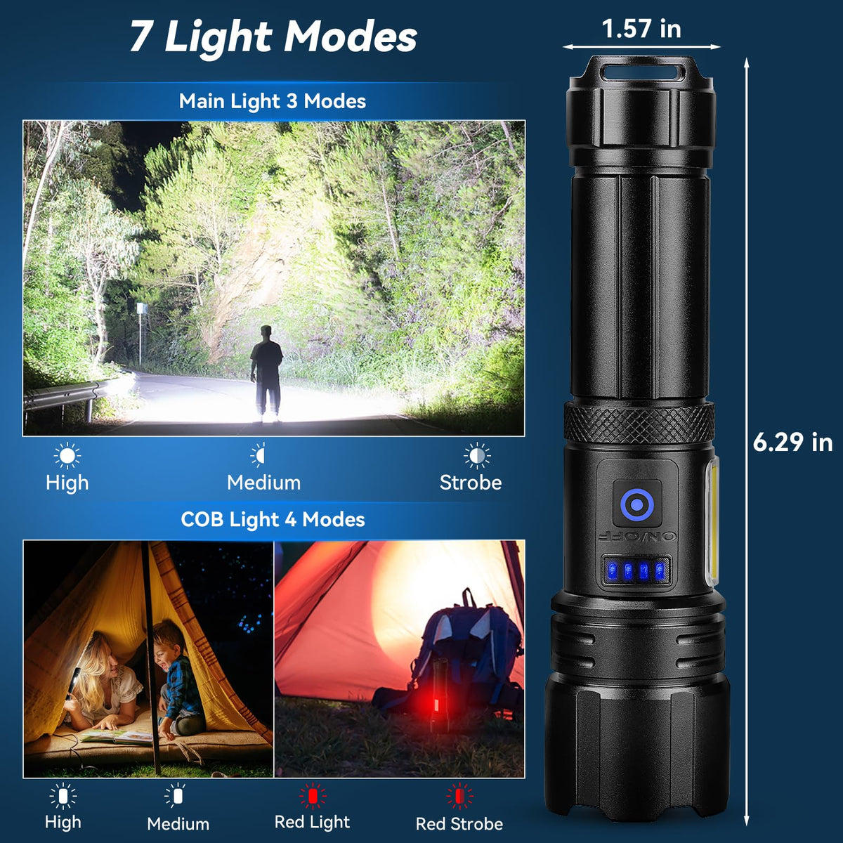 Sigoobal flashlight seven-modes offer flexible lighting options.