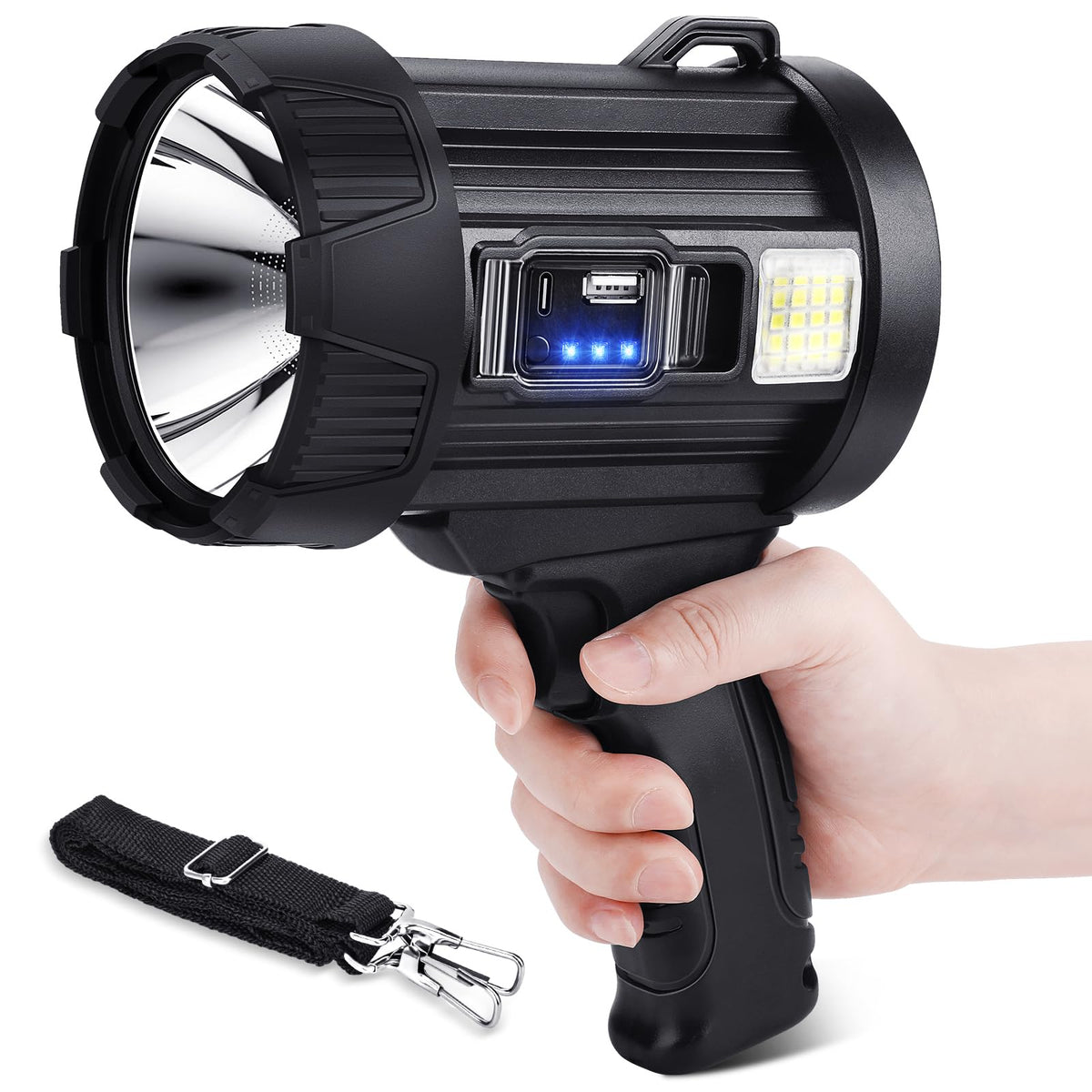 Sigoobal Rechargeable Spotlight front view with ultra-bright beam for outdoor use.