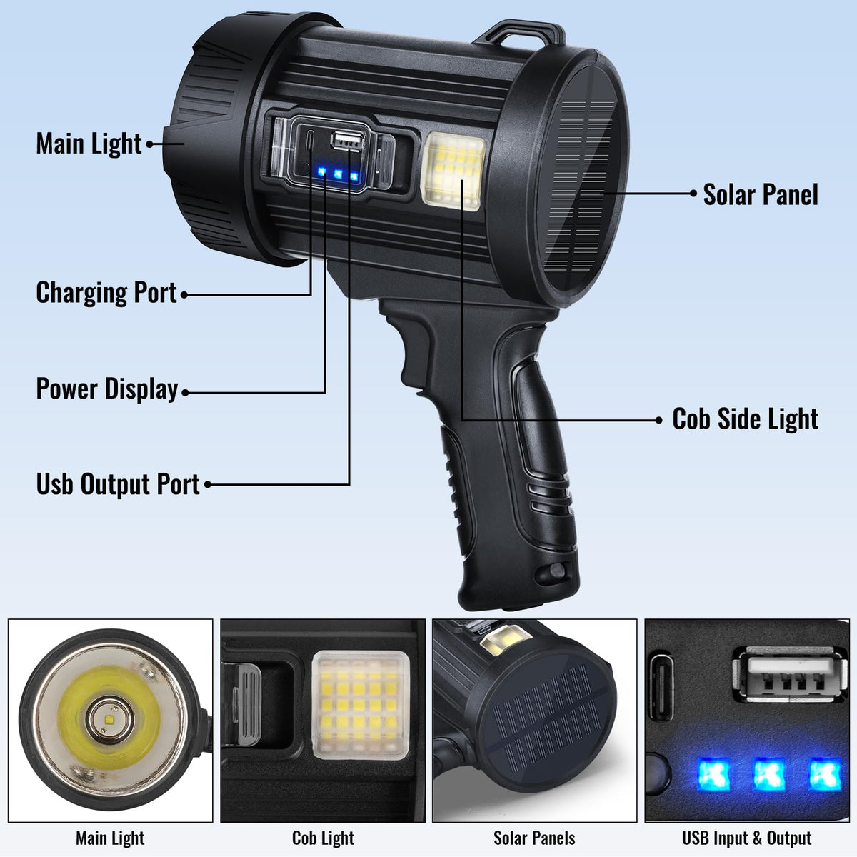 Sigoobal rechargeable spotlight blue lens for safety signaling.