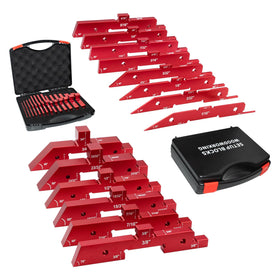 SIIIXS router table setup bars collection shows precise aluminum blocks for accurate height and depth adjustments.