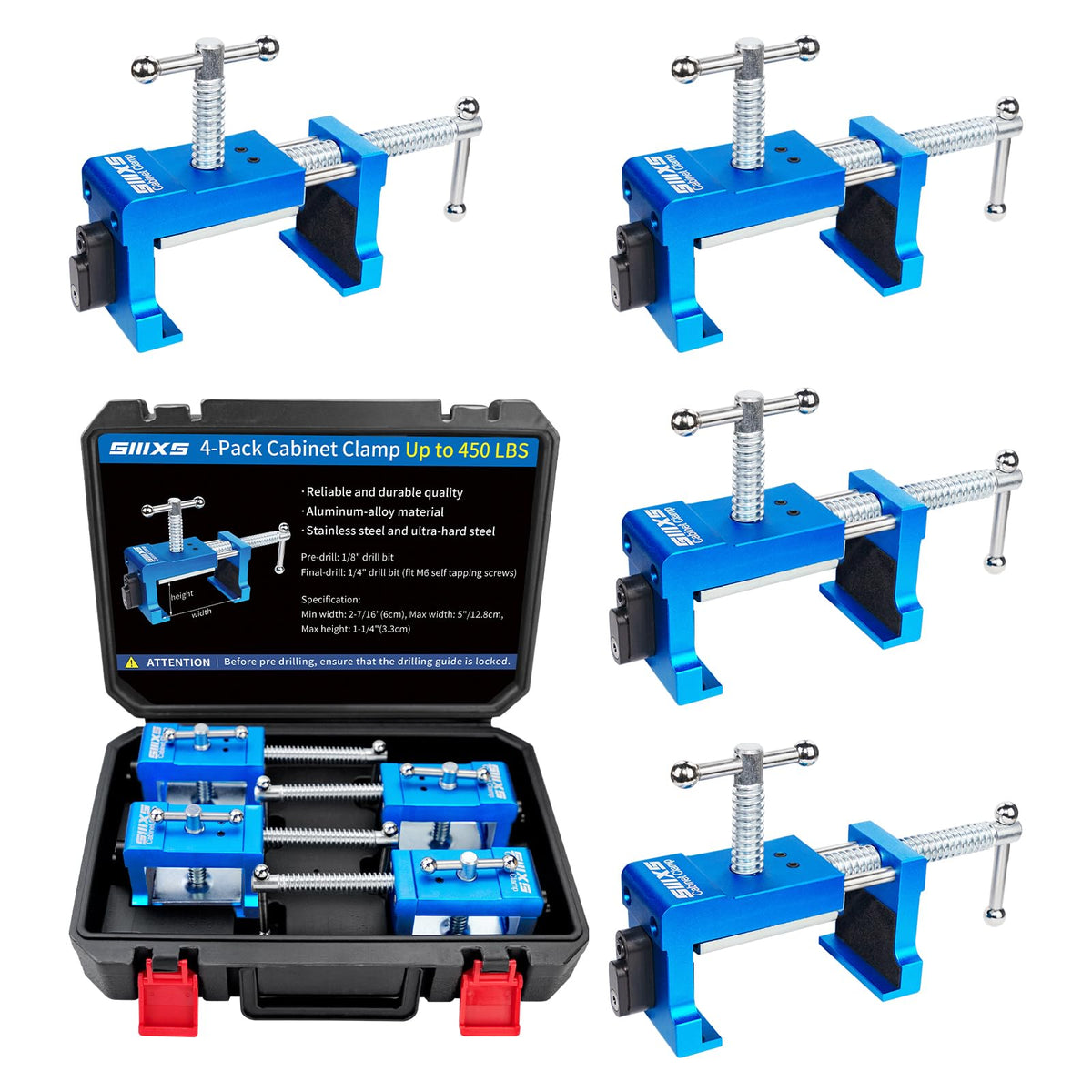 SIIIXS 4-Pack Cabinet Clamps in use for face-frame installation, quick securement.