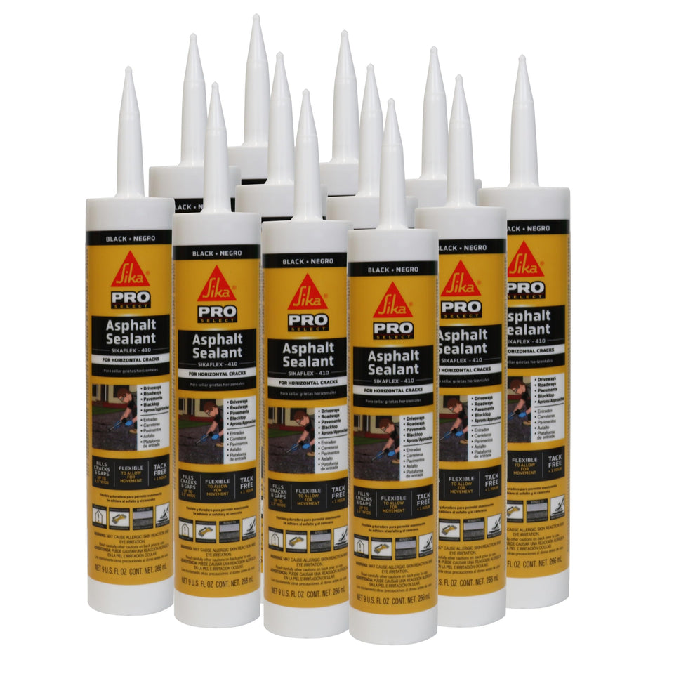 SIKA Sikaflex-410 asphalt sealant bottle ready for quick crack repair on asphalt surfaces