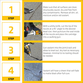 Black Sikaflex-410 sealant being edged along a driveway crack