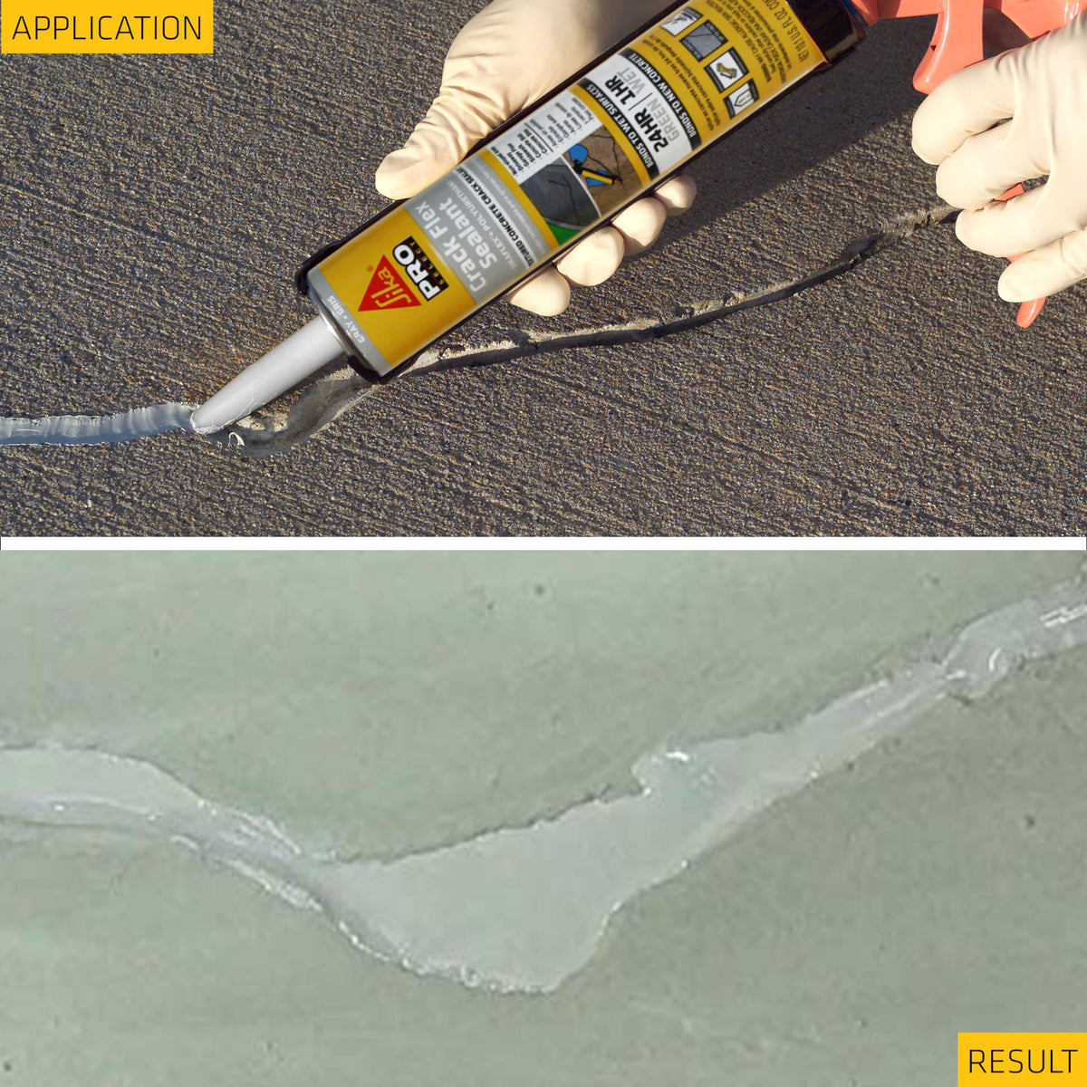 SIKA Sikaflex Crack Flex blends with gray concrete textures on exterior surfaces